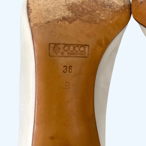 VINTAGE GUCCI IVORY ITALIAN LEATHER HEELS PUMPS SZ 38 B (8) FIT LIKE 7 - Picture 10 of 10